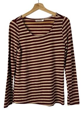 Heart & Hips Beige & Red Stripe Long Sleeve T-Shirt L